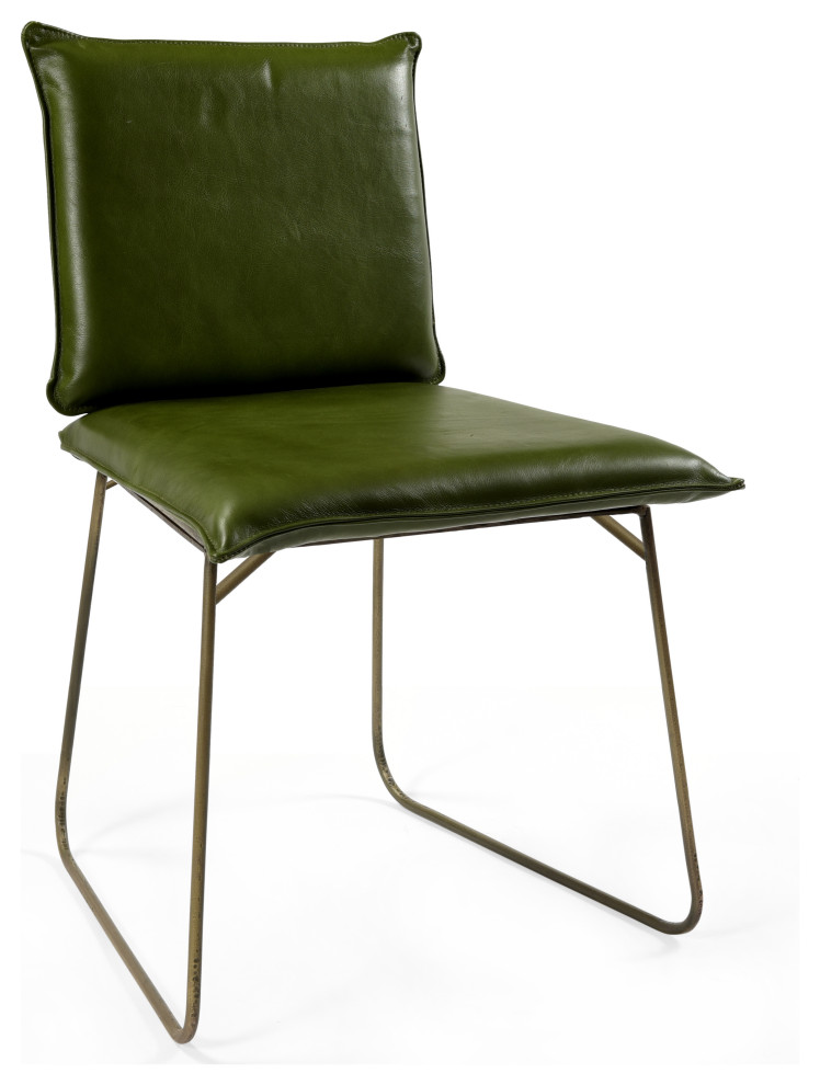 Carlson Leather Dining Chair, Green, Set of 2 Contemporary Dining