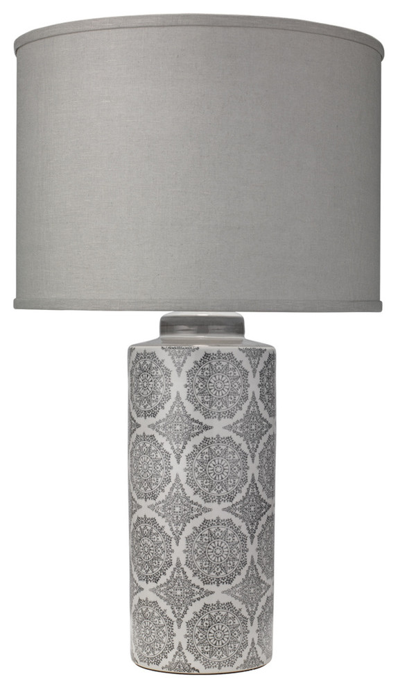 Jamie Young Calliope Table Lamp in Grey Ceramic with Large Drum Shade