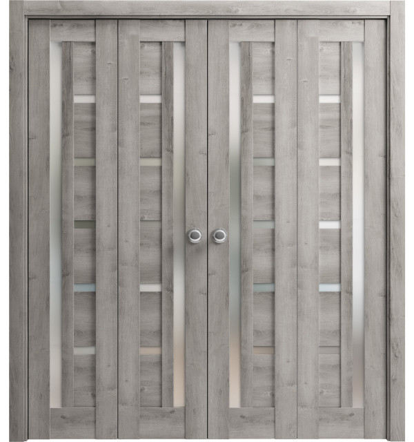 Sliding Double Bi-fold Doors | Quadro 4088 Nebraska Grey & Frosted ...