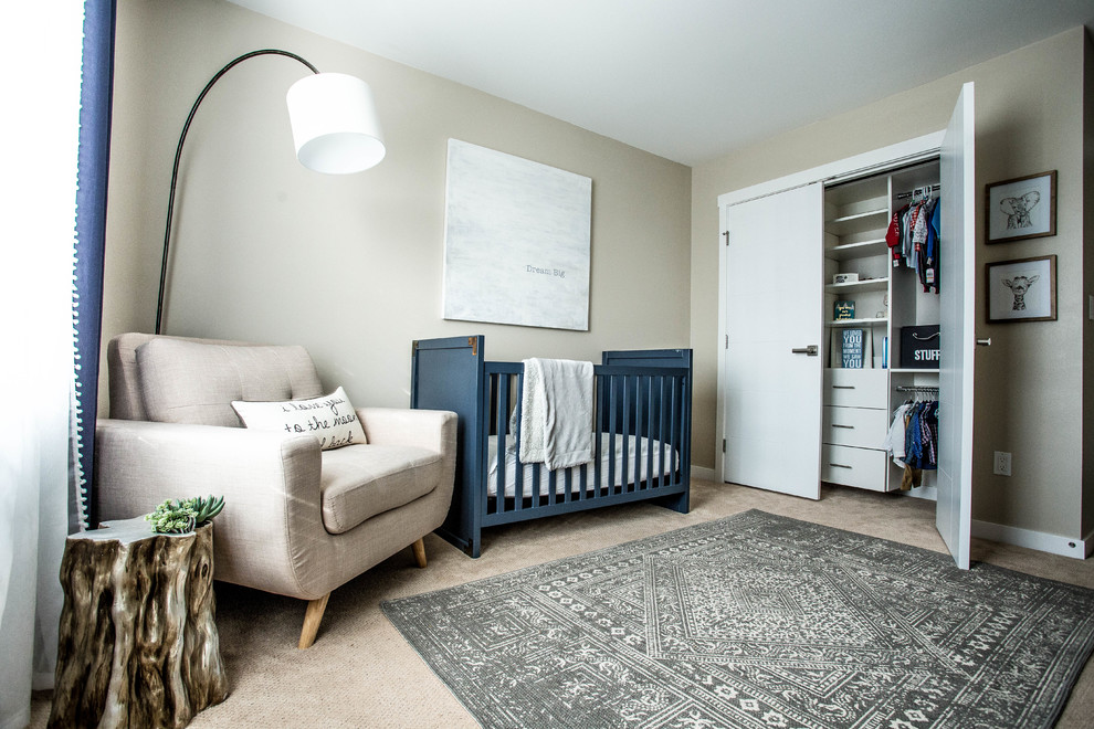 This is an example of a mid-sized contemporary kids' room for boys in Charlotte with beige walls.