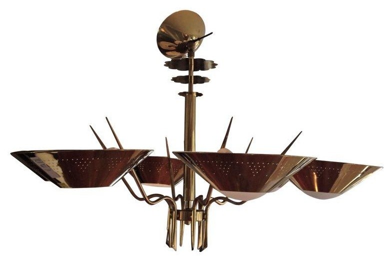 Pre-owned Mid-Century Modern 6-Arm Brass Chandelier