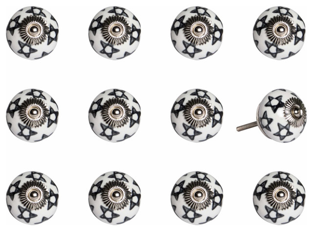 1.5" X 1.5" X 1.5" White Black And Silver  Knobs 12 Pack