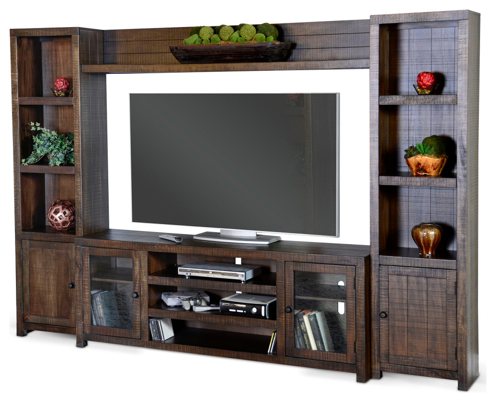 112" Wide Modern Rustic Entertainment Wall Unit For TV Up to 72" With