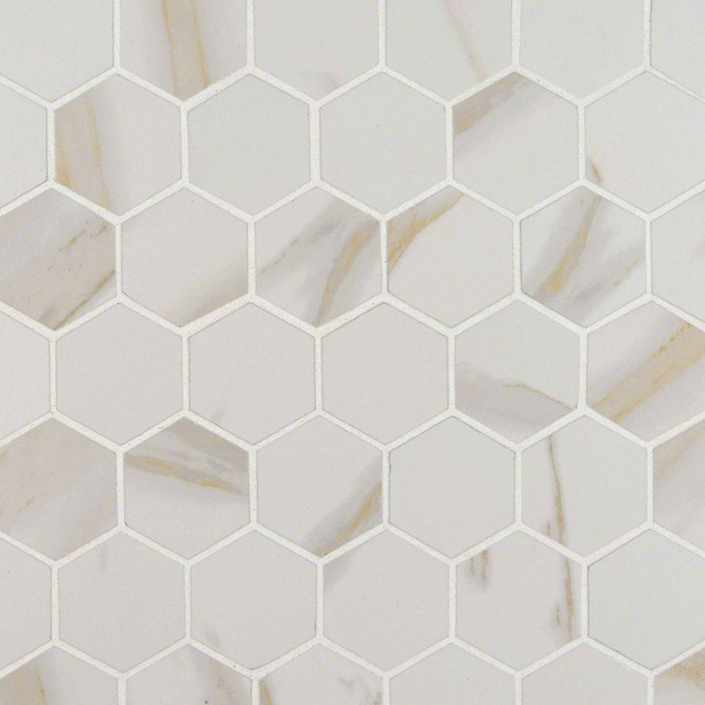 12"x12" Pietra Calacatta Hexagon Matte Mosaic, Set of 15