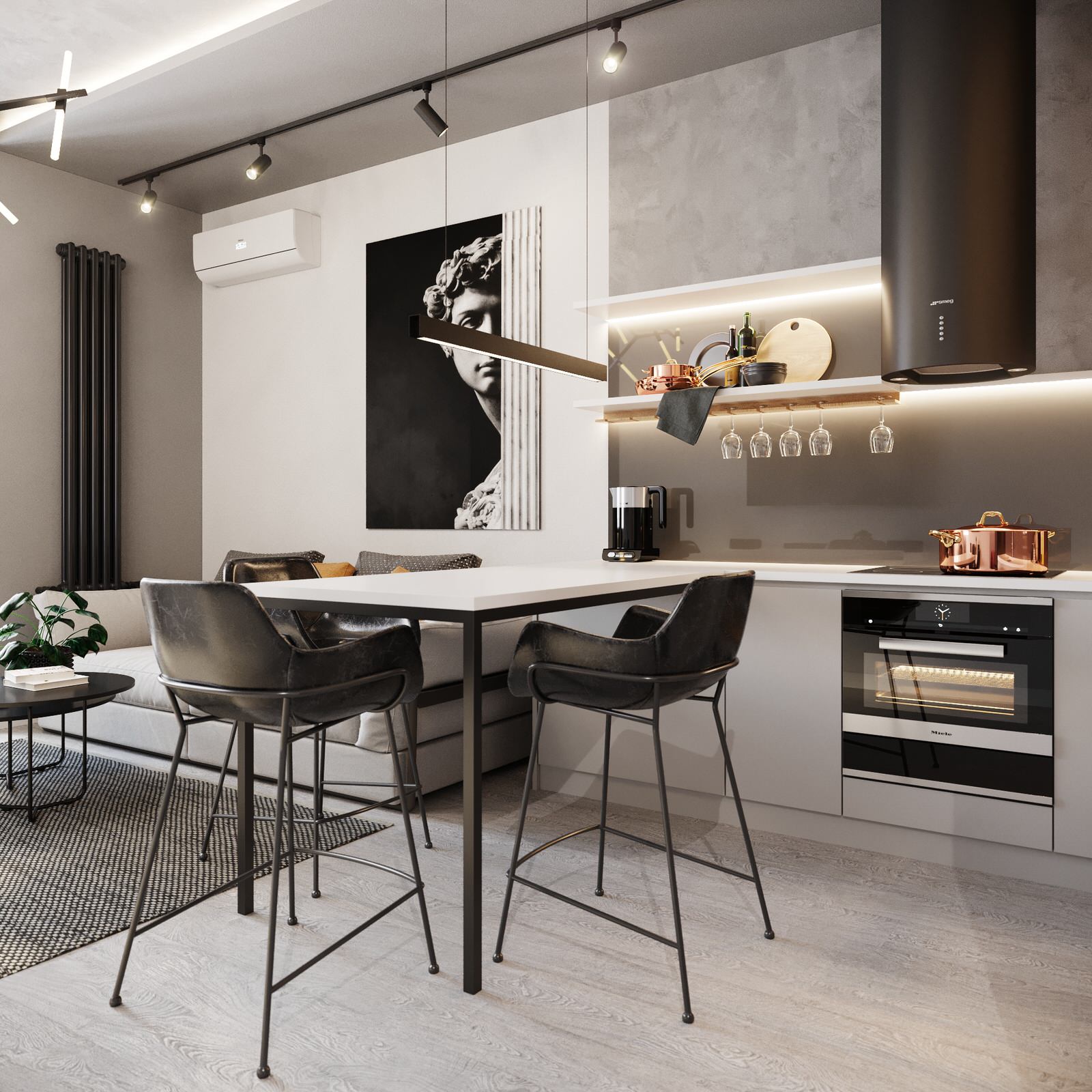 Квартира для холостяка с одной спальней и кухней-гостиной