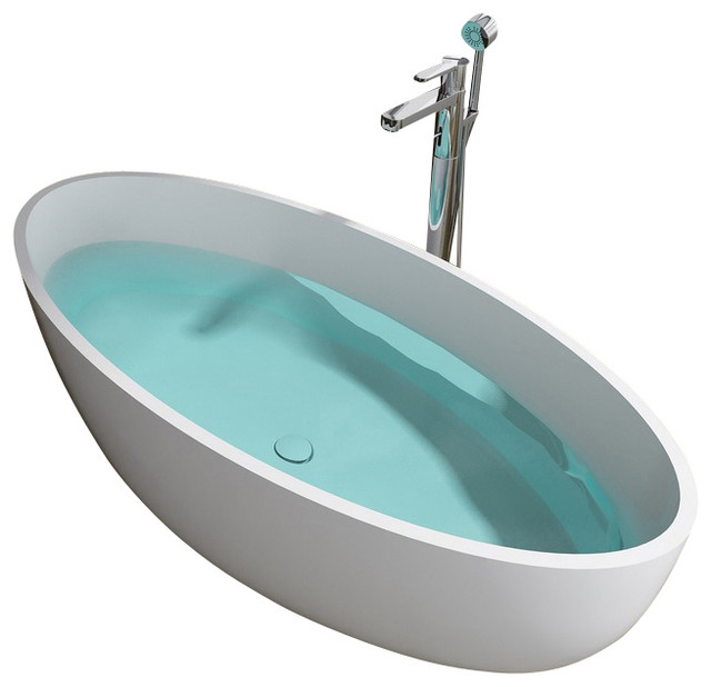 ADM Matte White Stand Alone Resin Bathtub Contemporary Bathtubs