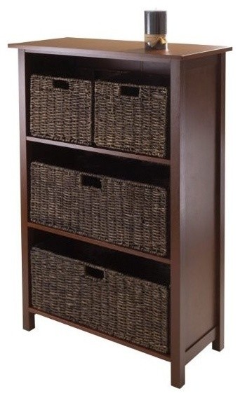 Winsome Granville 5 Piece Storage Shelf with 4 Foldable Baskets - Antique Walnut