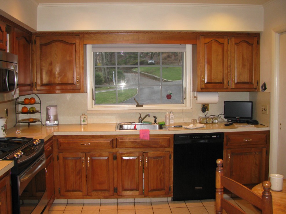 The bulkhead over the kitchen as well as a skylight in the