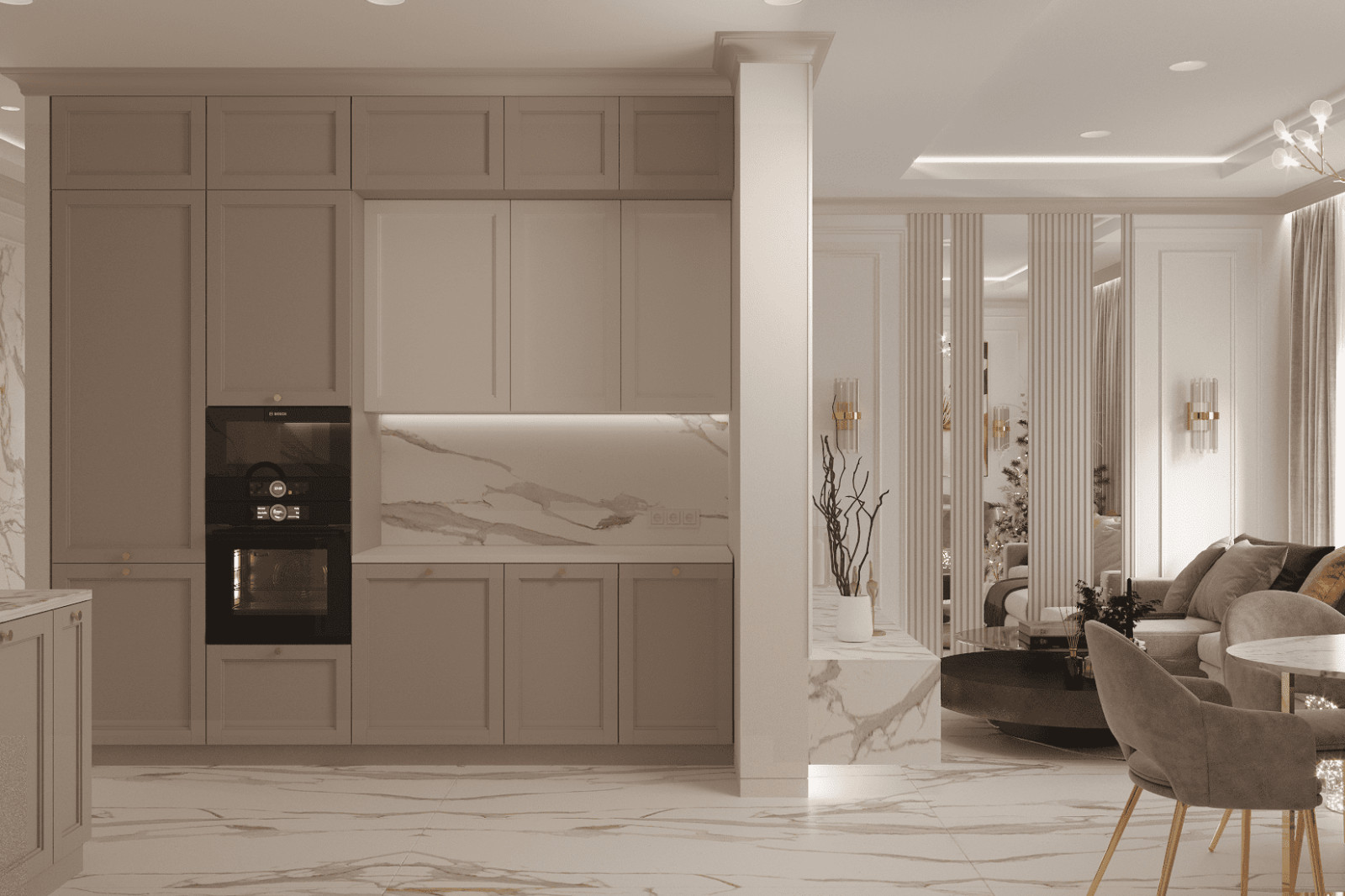 Просторная квартира в нежных оттенках со стильными элементами декора