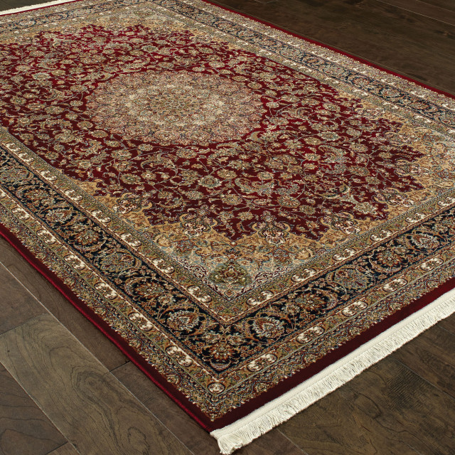 Red Fringed Rug Mackenzie Intricate Medallion Red/ Multi Fringed Area Rug, 3'10