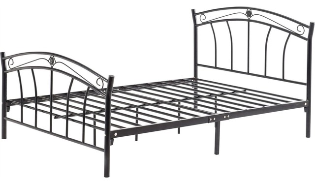 Full Size Black Metal Platform Bed With, Black Metal Queen Size Bed Headboard Footboard Rails And Platform