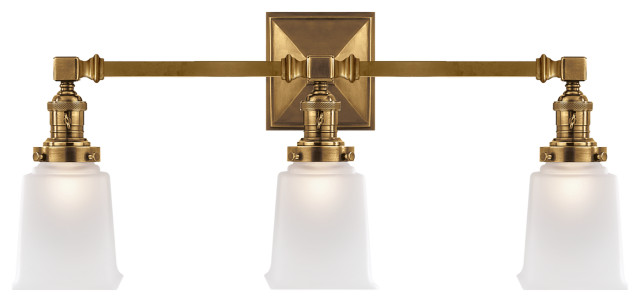 Boston Square Triple Light Sconce, Hand-Rubbed Antique Brass