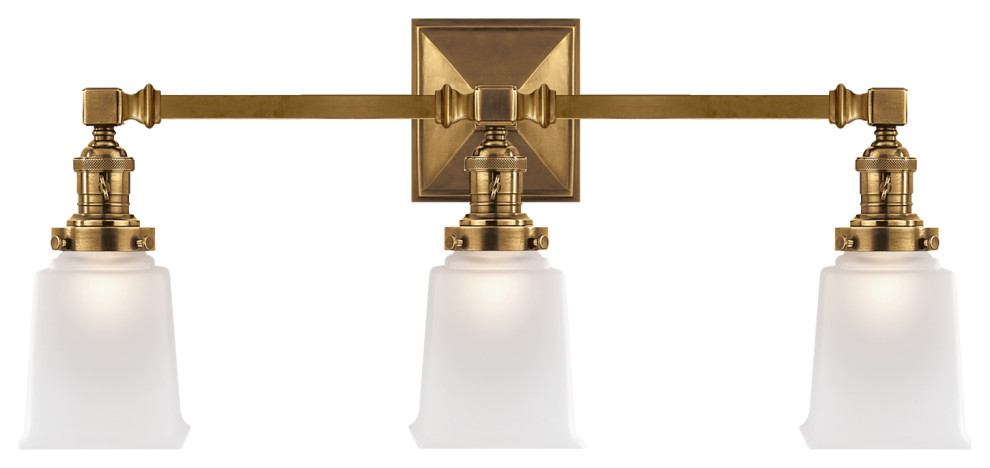Boston Square Triple Light Sconce, Hand-Rubbed Antique Brass