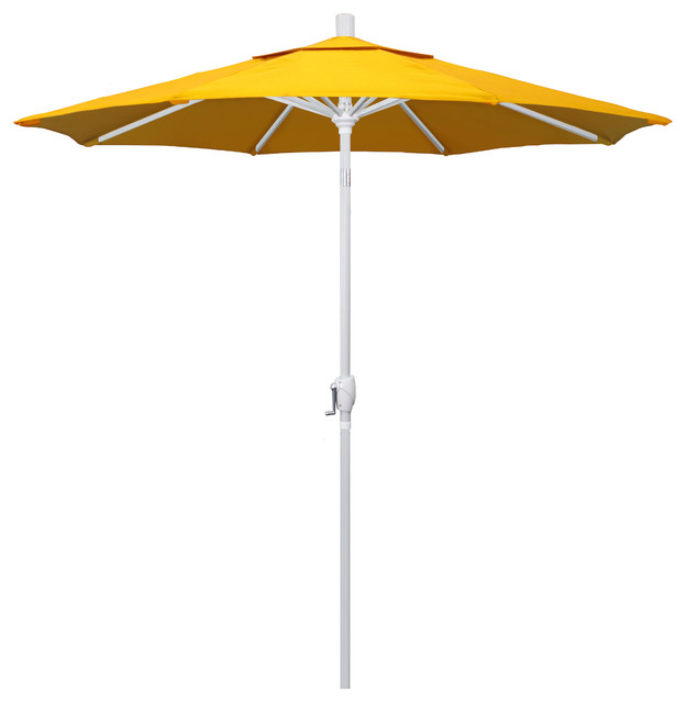7.5' Aluminum Market Umbrella Push Tilt Matte White, Sunbrella, Sunflower Yellow