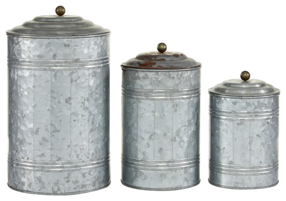Farmhouse Gray Metal Decorative Jars Set 38168