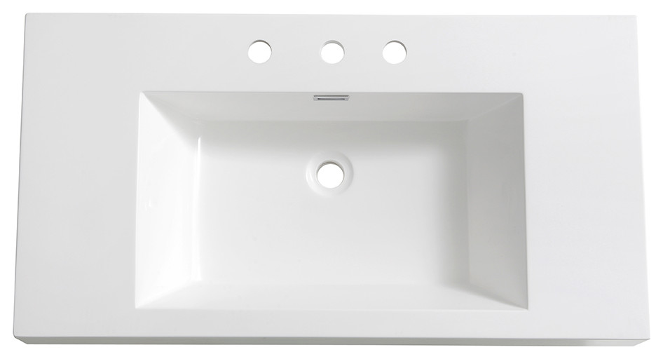 Vista 36 Integrated Sink Countertop, Cayman White Ceramic Rectangular Drop In Bathroom Sink