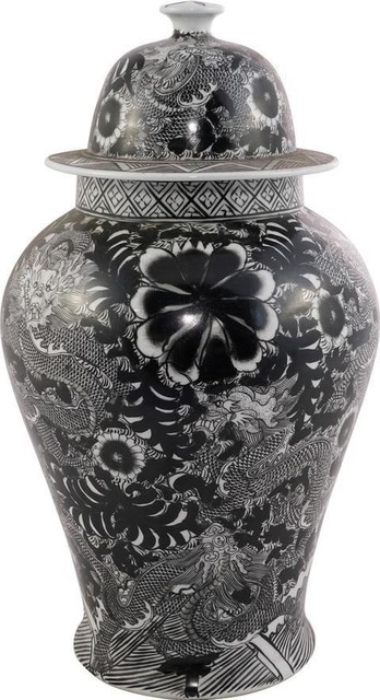 Temple Jar Vase Dragon Floral Black Colors May Vary Variable Ceramic