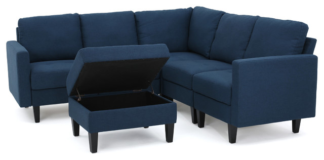 Carolina Fabric Sectional Couch With Storage Ottoman Midcentury Carolina Fabric Sectional Couch With Storage Ottoman Dark Blue
