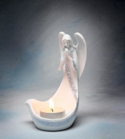 3 5/8 Inch White/Silver Colored Praying Angel Tealight Candle Holder