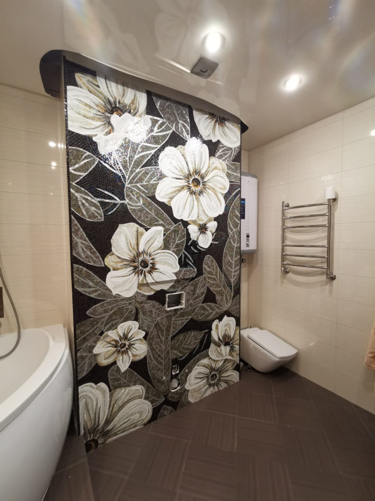 Панно Sicis "FLO 8BE", 1610х2730 мм. в ванной комнате.