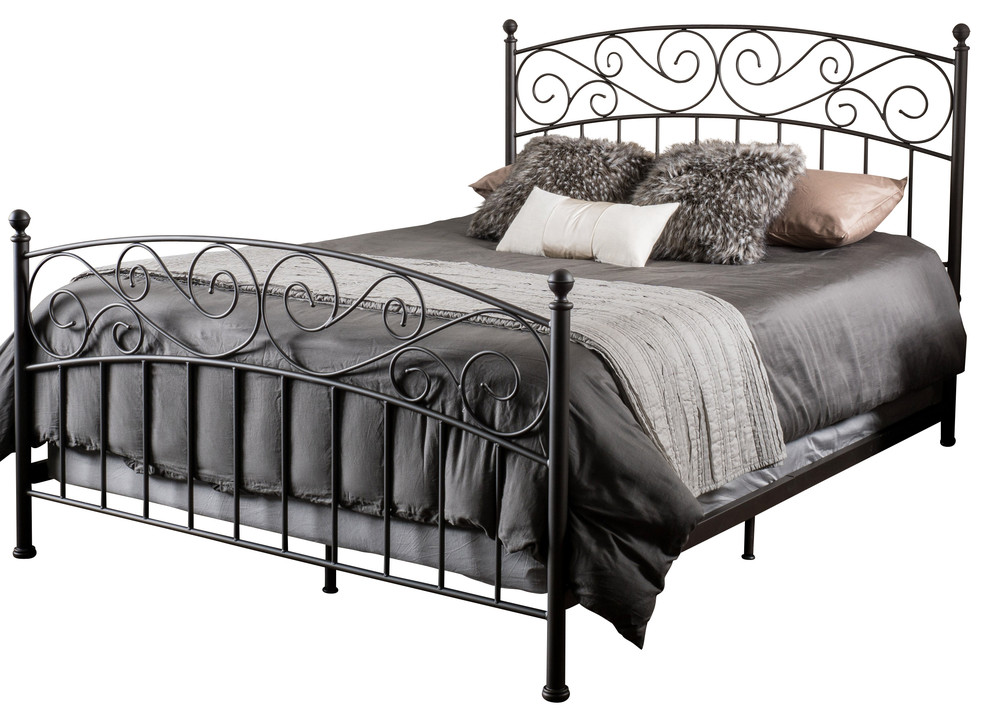 Cecelia Queen Dark Bronze Iron Bed Traditional Panel Beds by