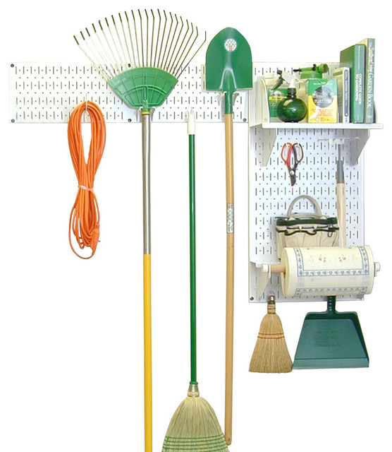 Pegboard Garden Tool Board Organizer, White Pegboard and White