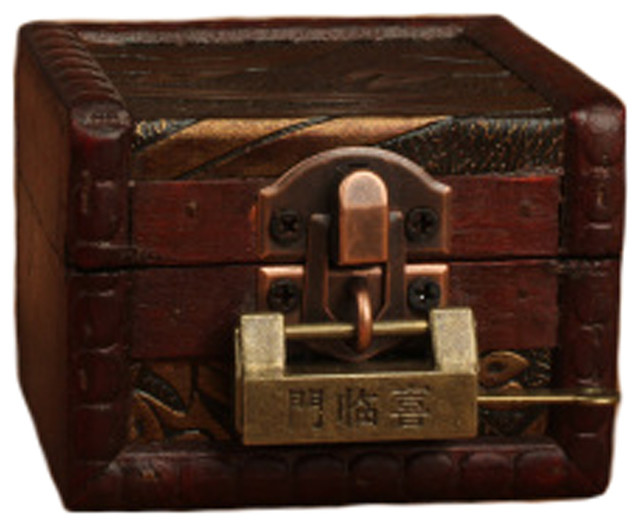 Vintage Style Wood Mini Treasure Chest Storage Box Jewelry Case With Lock B