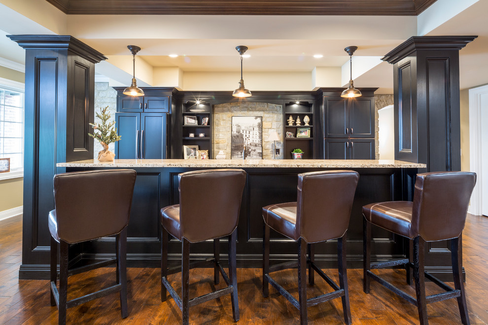 Inspiration for a mid-sized arts and crafts home bar in Cincinnati with dark hardwood floors.