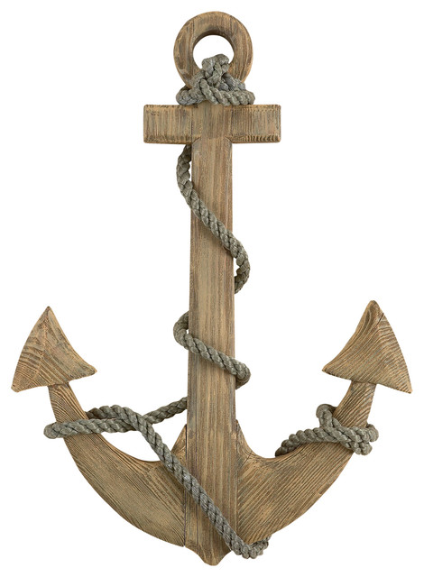 Wood and Rope Nautical Anchor Wall Decor, Natural beach-style-wall -sculptures