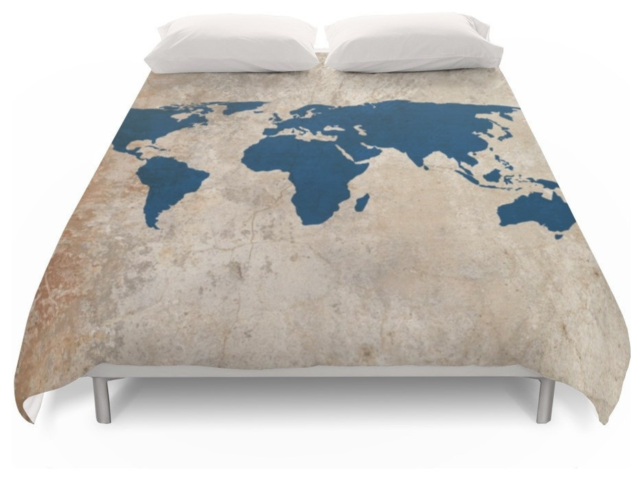 Rustic World Map Duvet Cover Contemporary Duvet Covers And