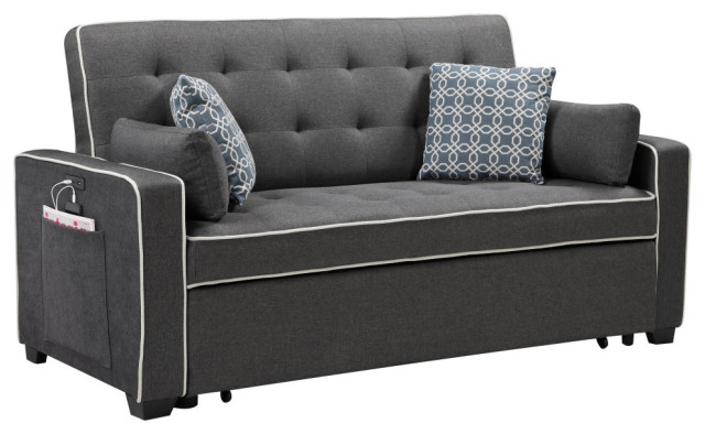 Cody Gray Fabric Sleeper Sofa with 2 USB Charging Ports and 4 Accent ...