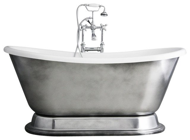 'Christoforo' Acrylic French Bateau Tub Package With Aged Chrome Exterior, 73"