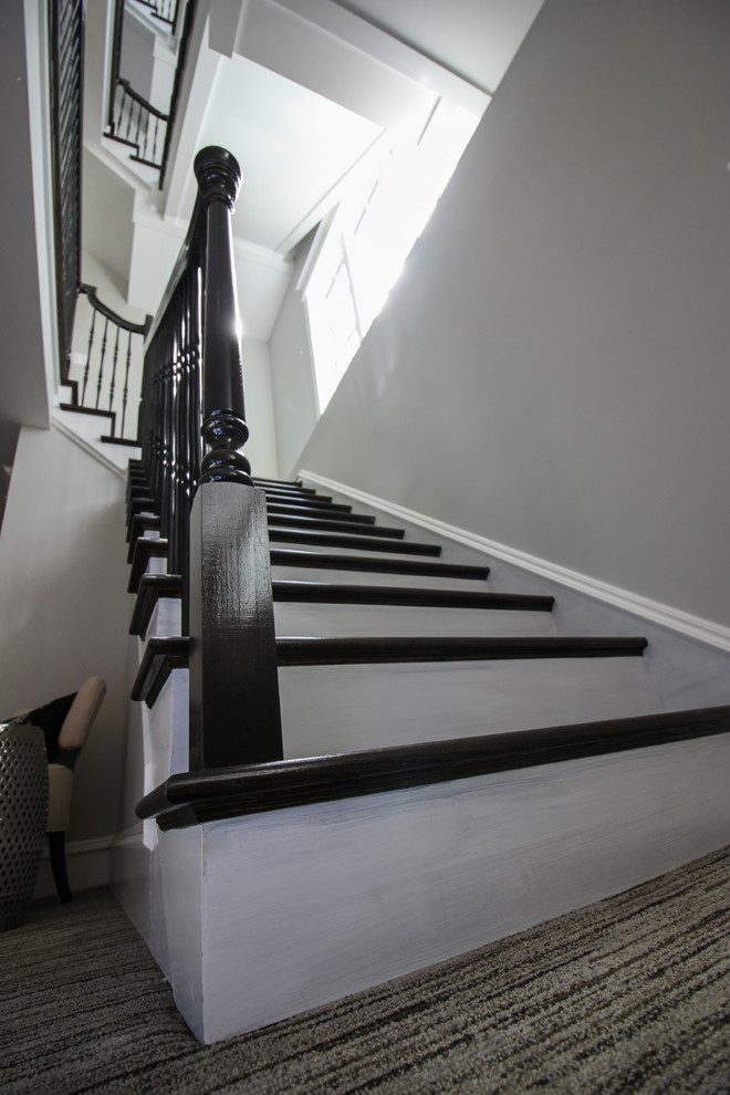 Staircase - large transitional wooden l-shaped mixed material railing staircase idea in DC Metro with painted risers
