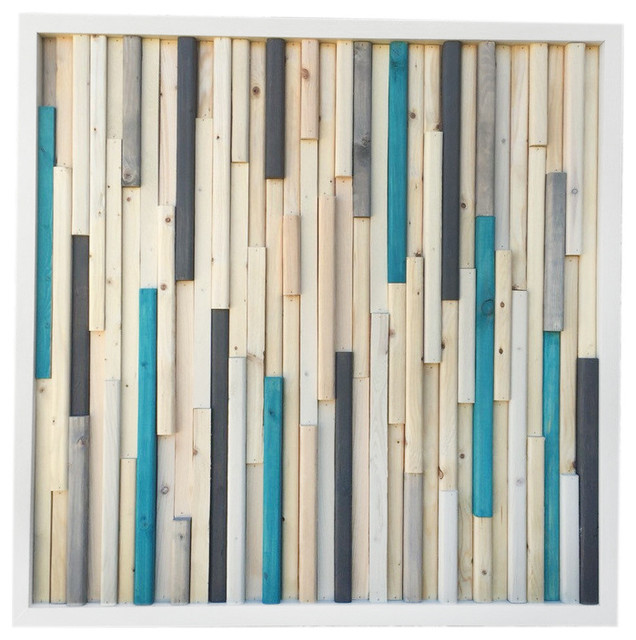 Wood Sculpture Wall Art White And Turquoise 24 X24 Beach Style