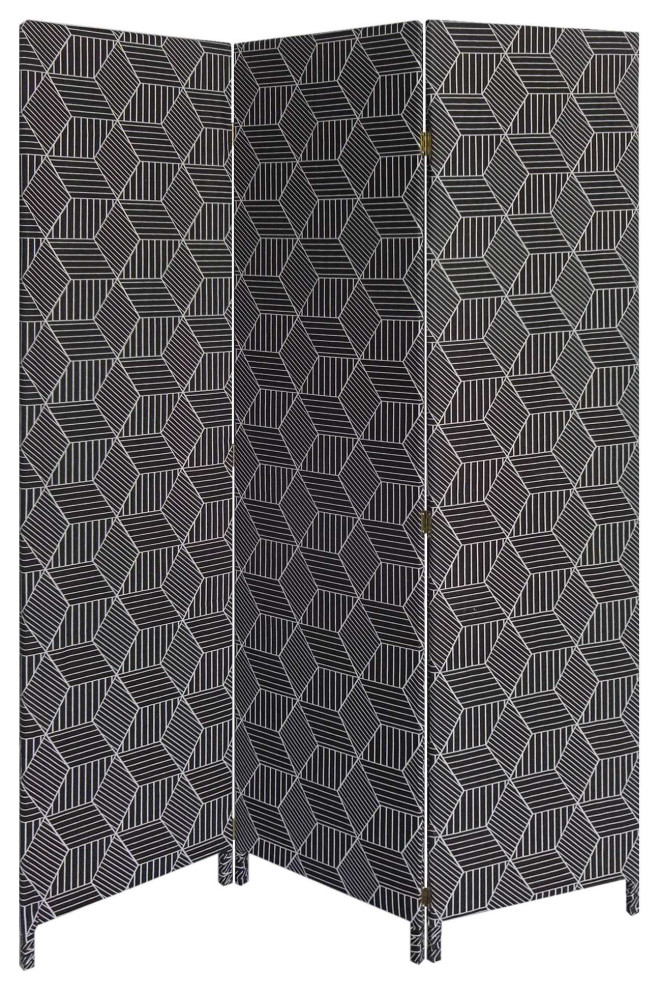 HomeRoots 3 Panel Black Soft Fabric Finish Room Divider