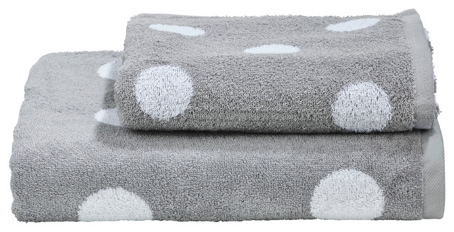Dots Towel Collection, Silver and White, Set of 2