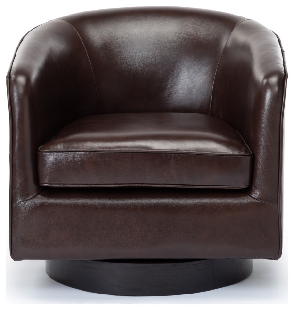 Turner Brown Top Grain Leather Modern Swivel Chair - Transitional