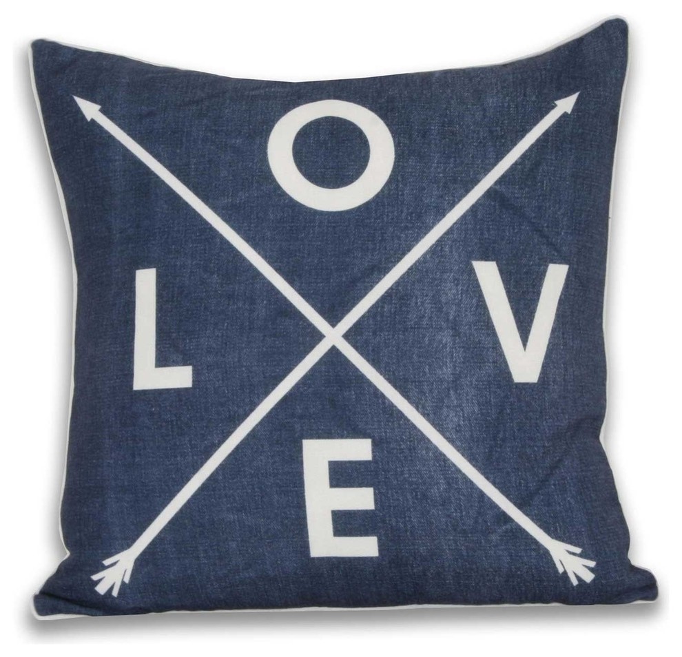 Love Arrow Pillow, Blue Denim