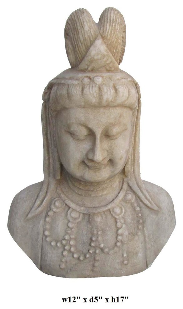 Chinese Hand Carved White Marble Kwan Yin / Buddha Head Statue