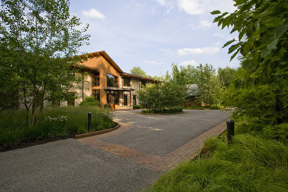 Photo of a contemporary front yard driveway in Chicago.