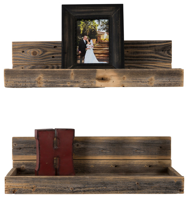 Hartland Reclaimed Wood Shelves Set Of 2 Rustic Display And Wall Shelves By Delhutson