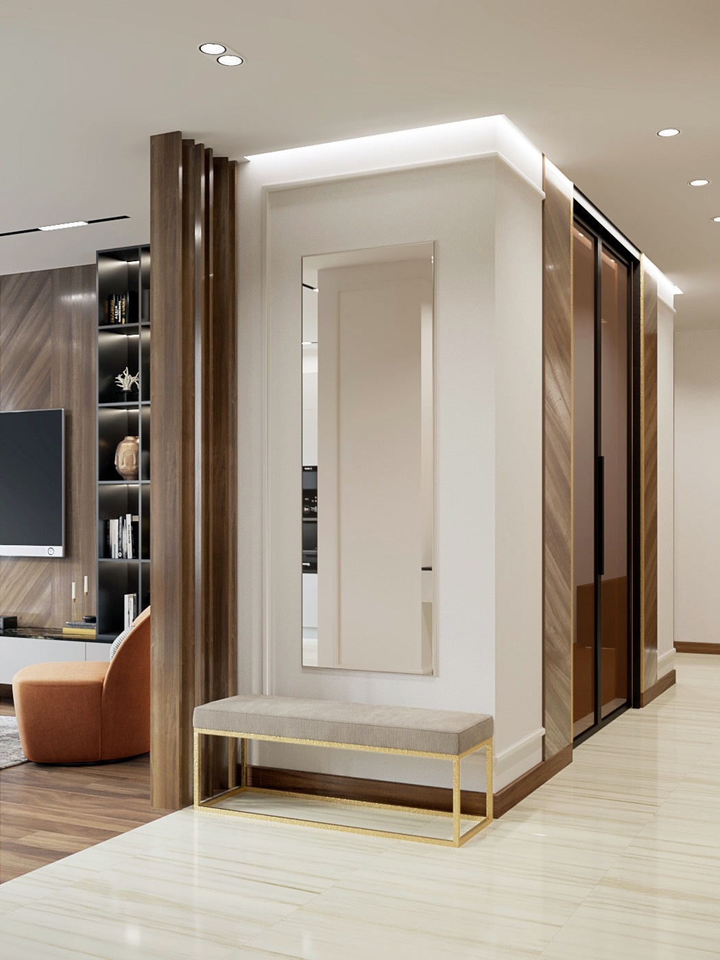 Современная городская квартира с панорамным остеклением в стиле ар-деко