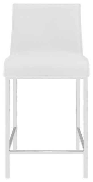 Irene-C Counter Stool, Set of 2, White/Polished Stainless Steel