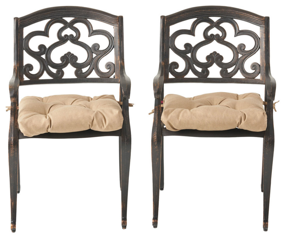 Zara Outdoor Dining Chair With Cushion, Set of 2 Mediterranean