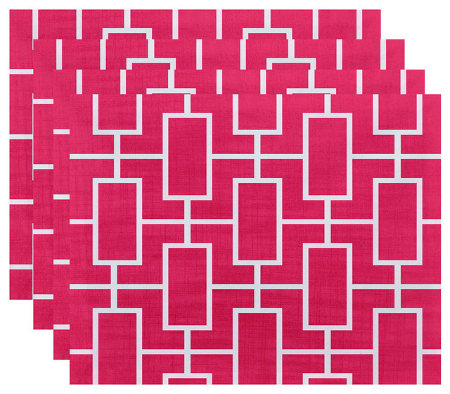 18"x14" Screen Lattice Geometric Print Placemats, Set of 4, Pink/Fushcia
