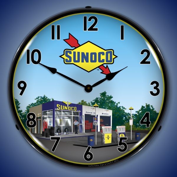 Sunoco Station 2 Lighted Wall Clock  14 x 14 Inches