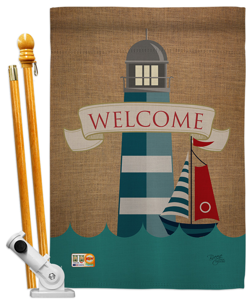 Lighthouse and Sailboat Coastal Nautical House Flag Set Modern Flags And Flagpoles by