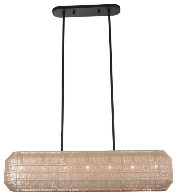 Cebu Seven Light Island Pendant, Matte Black Beach Style Kitchen