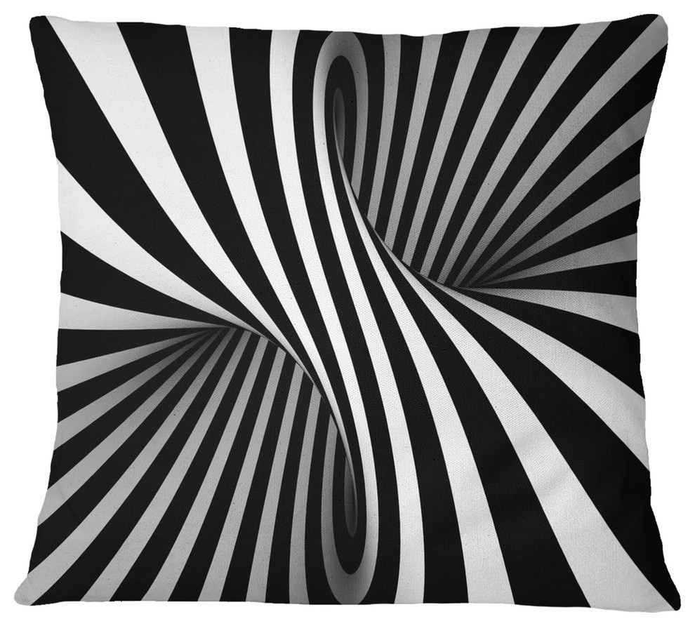 Black And White Spiral Abstract Throw Pillow, 16"x16"