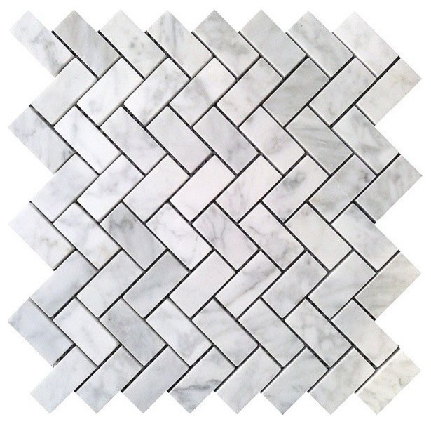 Carrara Herringbone Pattern Polished Tile White Modern Wall And Carrara Herringbone Pattern Polished Tile White 10 Sq Ft 1x2